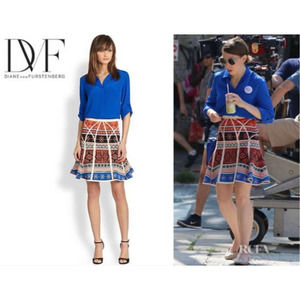 Diane Von Furstenberg Jacquard Knit Samara Desert Bands Fit Flare Skirt Small